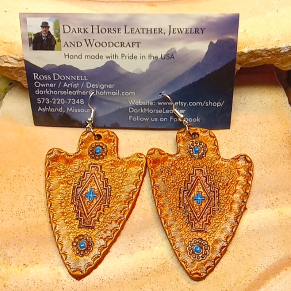 Tooled Leather Arrow Head Earrings